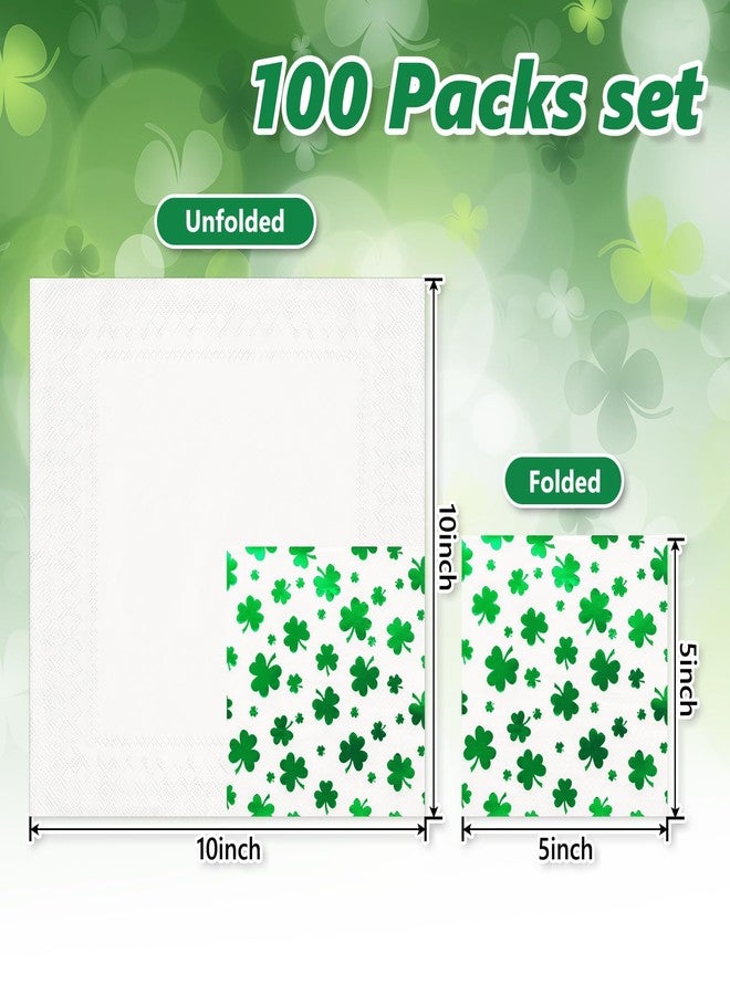 JarThenaAMCS مناديل كوكتيل جارثينا إيه إم سي إس، 100 قطعة، بنقشة نبات البرسيم الأخضر، ثلاث طبقات، مناديل ورقية للاستخدام مرة واحدة، مناسبة لعيد القديس باتريك، مثالية لمشروبات الأعياد الأيرلندية، مقاس 5 × 5 بوصة. - Image 2